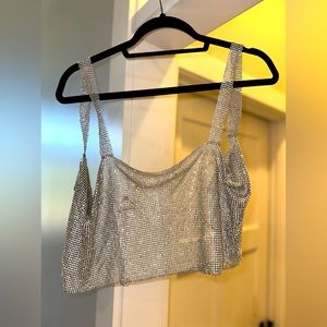 Sheer silver rhinestone crop top